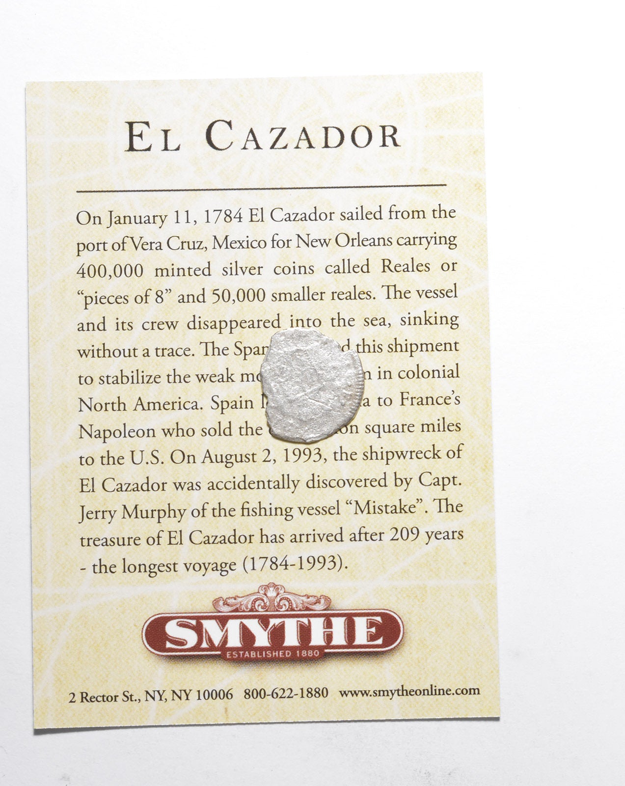 1784 El Cazador Ship Wreck Relic Silver Reales